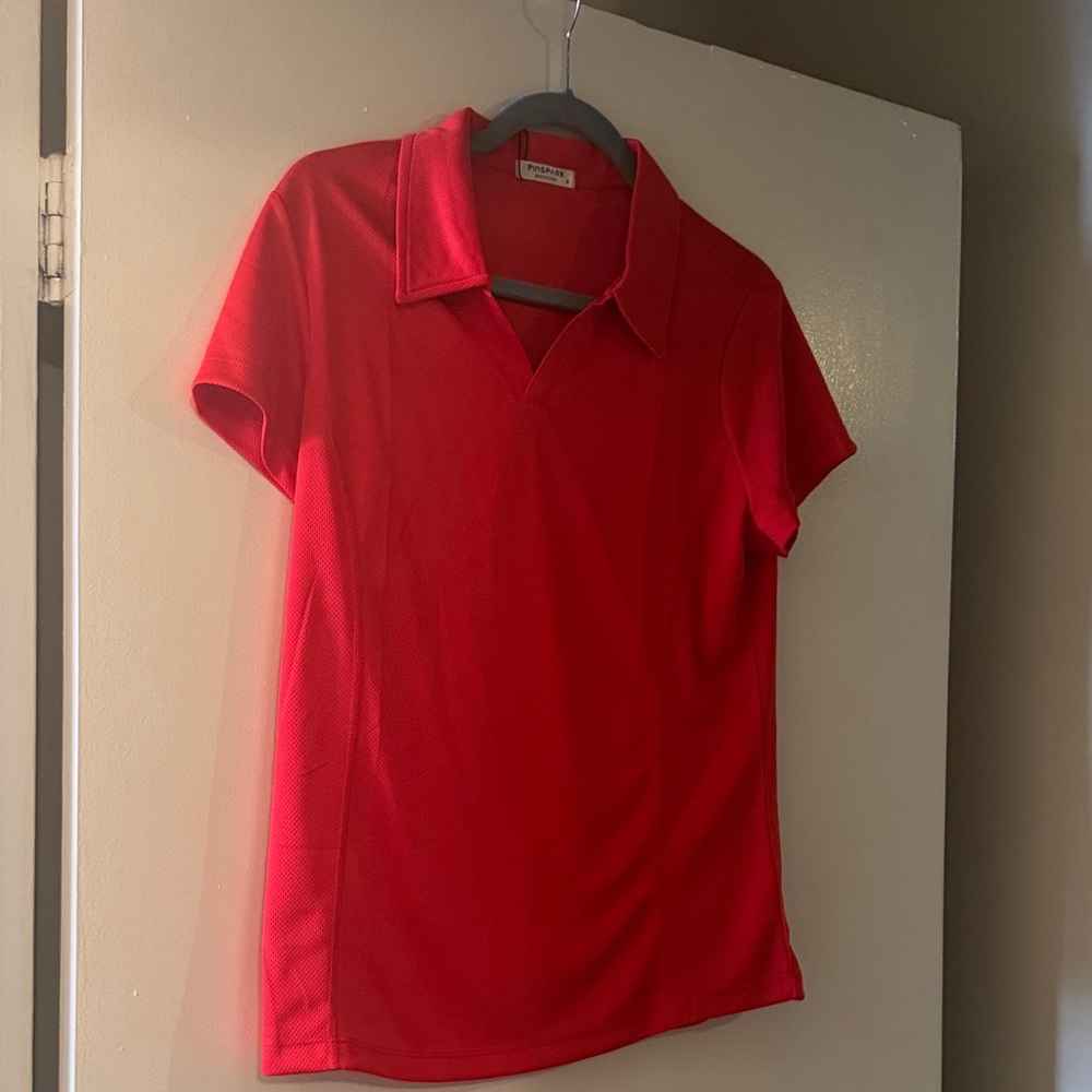 Vibrant Red V-Neck Short Sleeve Polo Sport Shirt